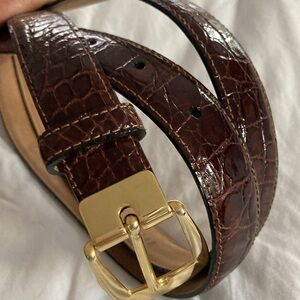 🆕 Genuine CROCODILE Skin Men’s Luxurious BELT W/Gold Buckle in Rich BROWN !!!